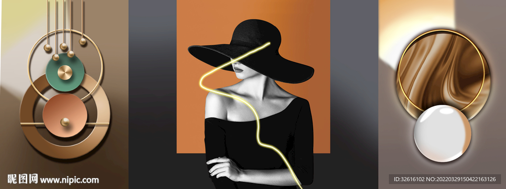 现代美女灯光几何装饰画