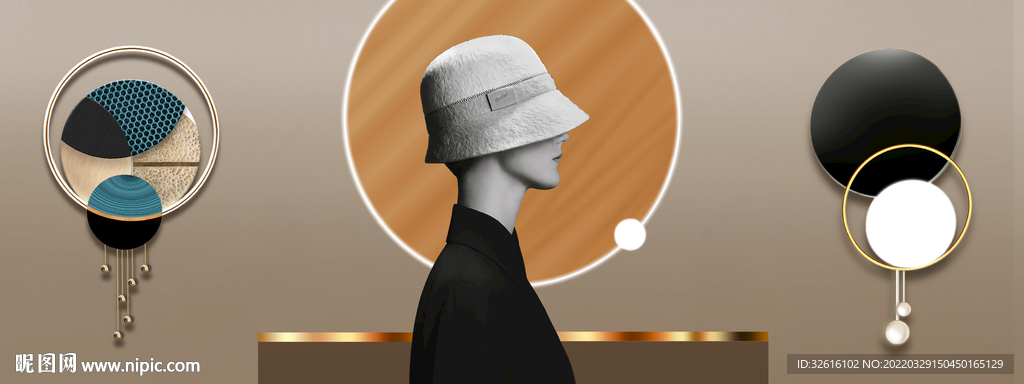 现代轻奢美女几何装饰画