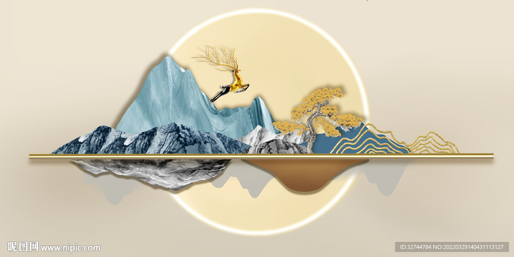 金色麋鹿山水