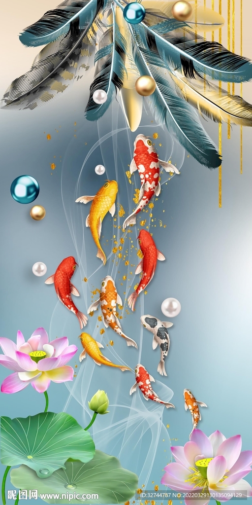 羽毛九鱼图玄关