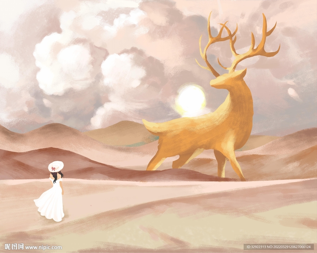 麋鹿风景装饰画