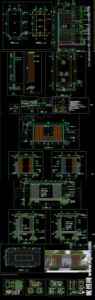 中式廊架CAD施工图效果图