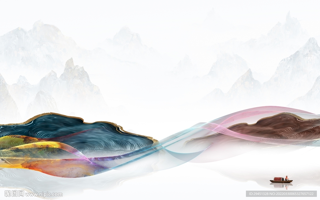 客厅别墅背景山水 tif分层