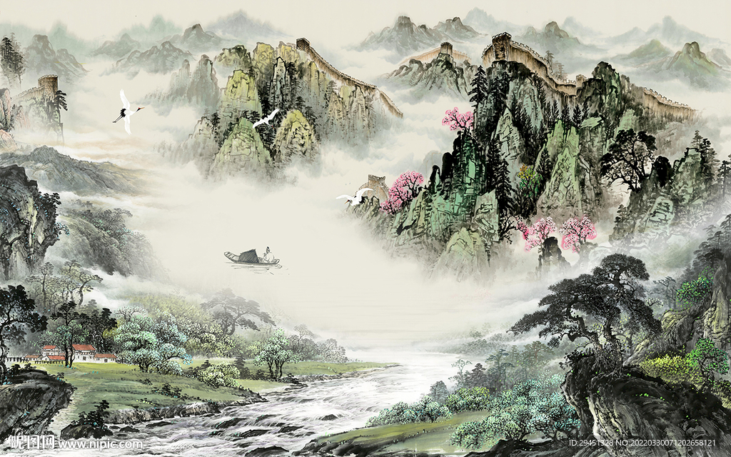 高档 别墅背景山水 tif分层