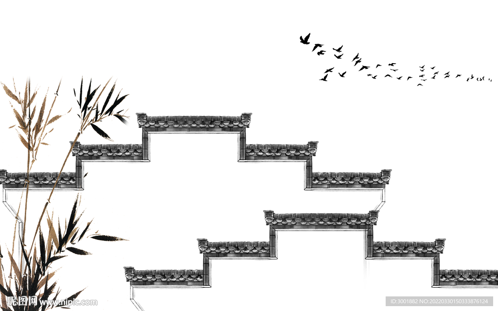 轻奢装饰画新中式竹叶江南风光