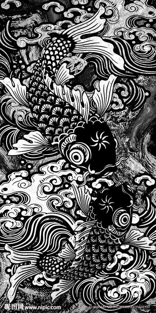 富贵银色锦鲤玄关装饰画