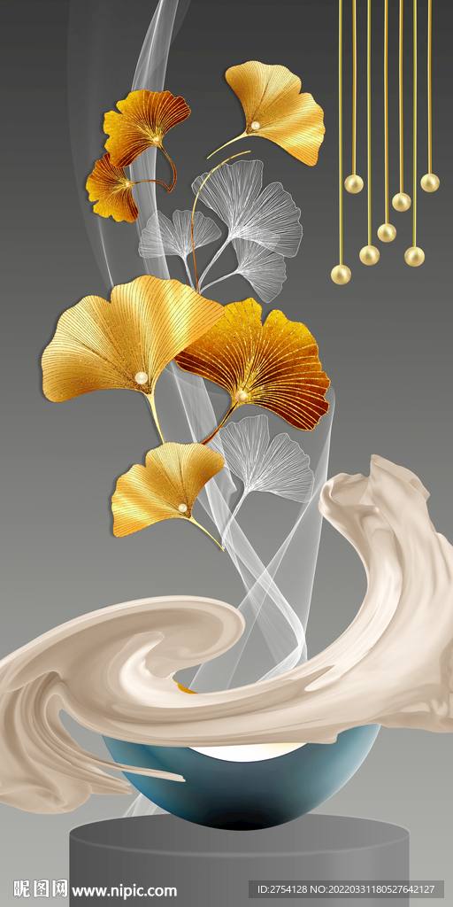 轻奢装饰画 杏叶 线条弧线