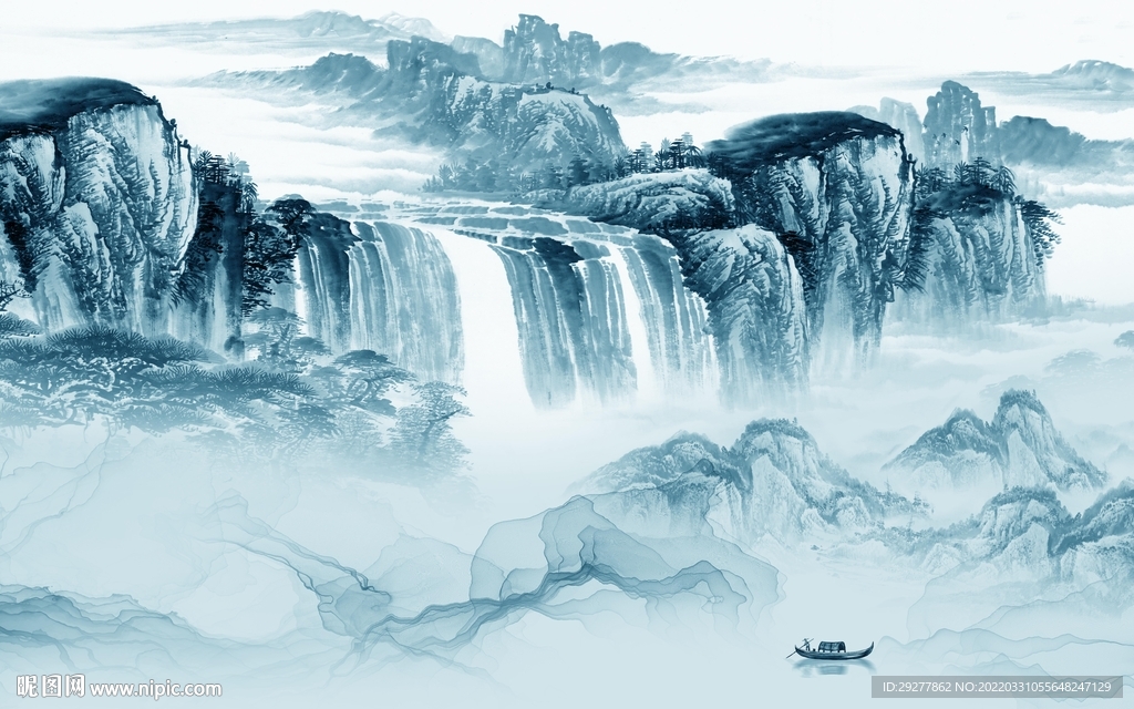 高端山水背景墙画 tif分层