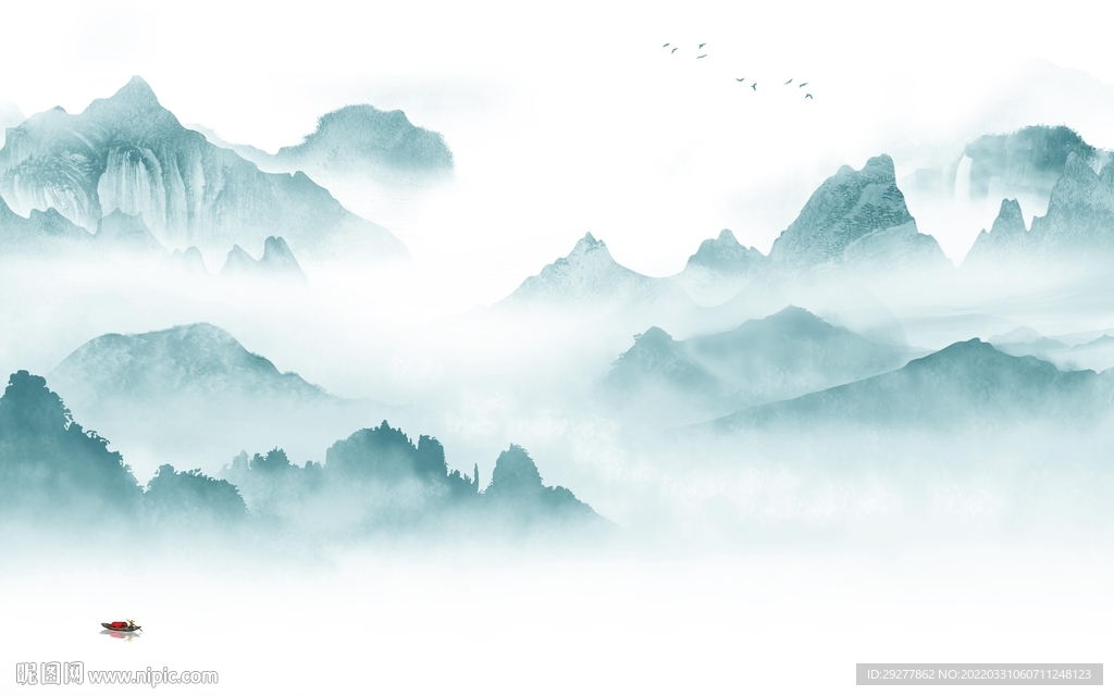 高清 山水背景墙画 tif分层