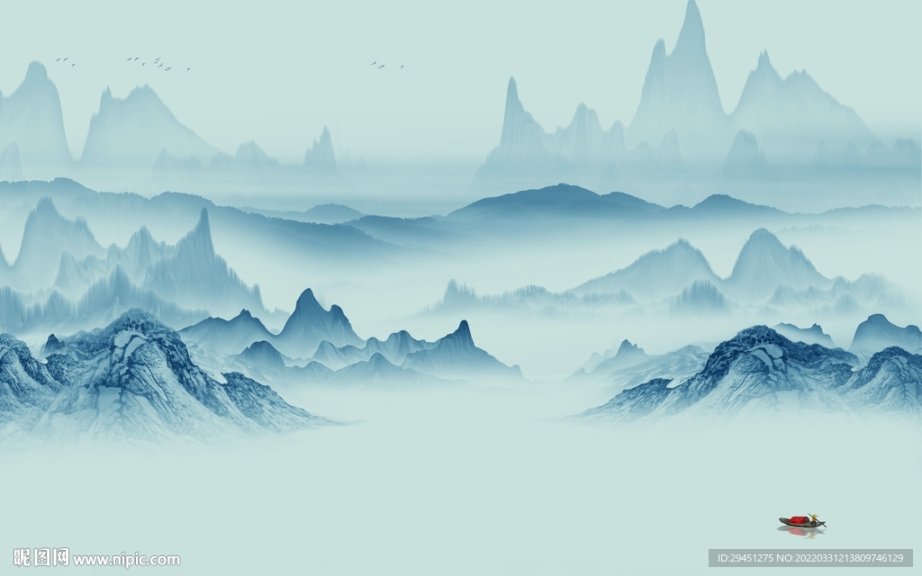 蓝色高清背景山水 TIF分层