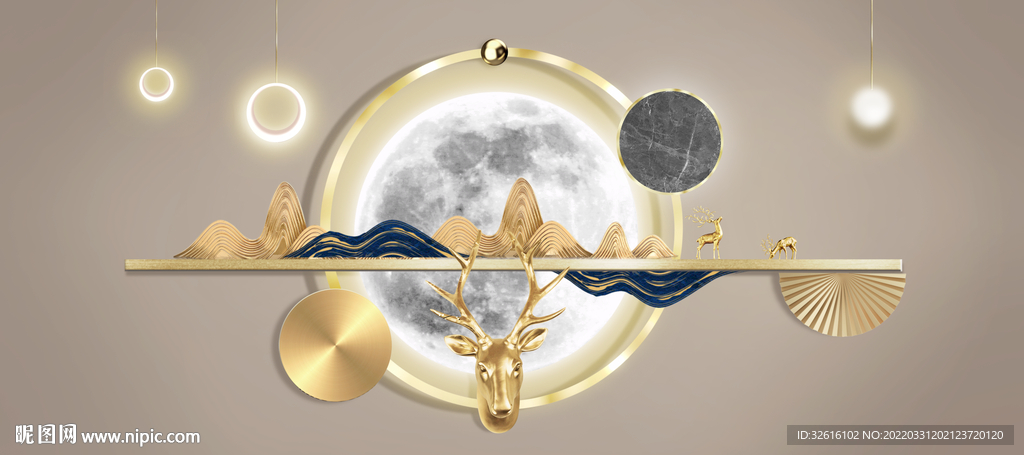 星空月亮麋鹿装饰画