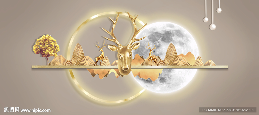 星空月亮麋鹿山水