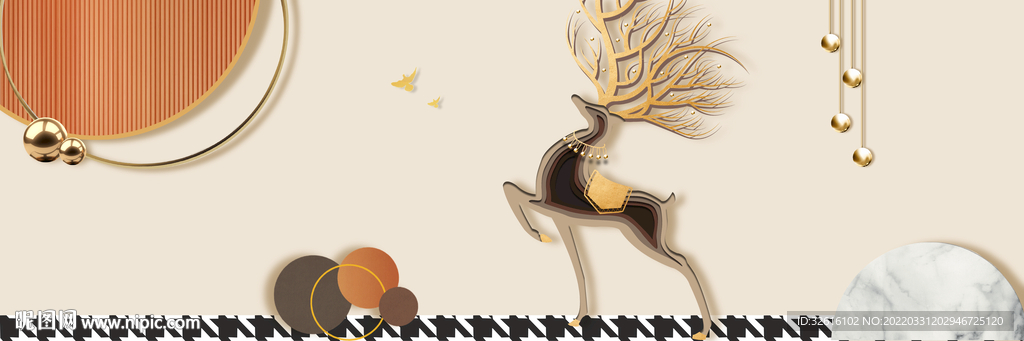 金色麋鹿抽象图形装饰画