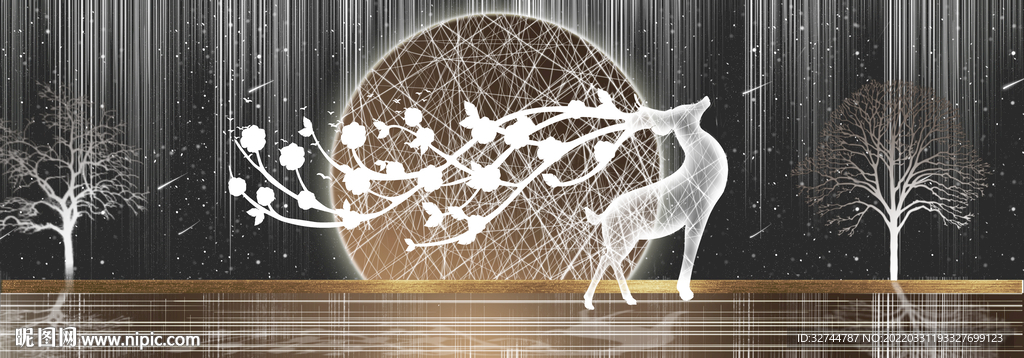 星空发财鹿装饰画