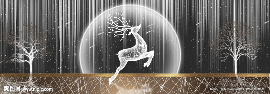 星空麋鹿线条装饰画