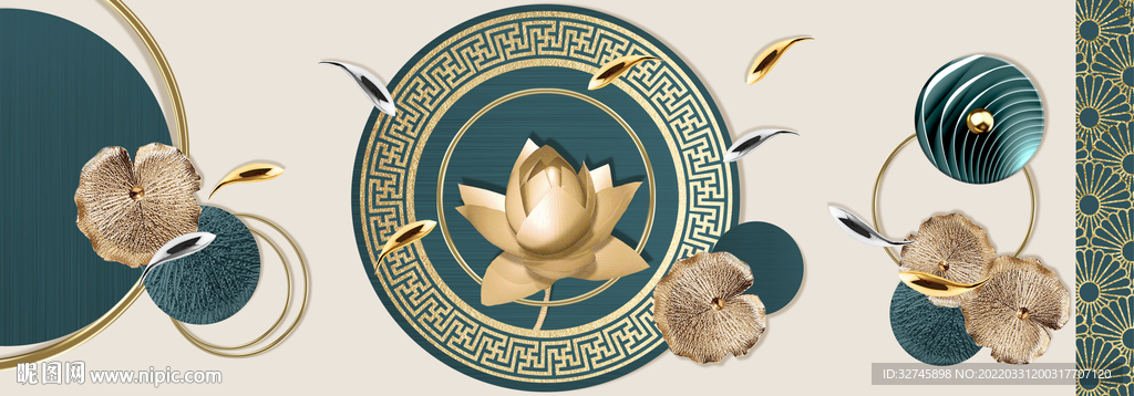 金色荷花装饰画