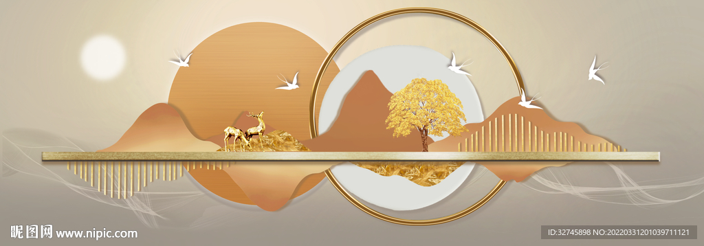 麋鹿金色山水