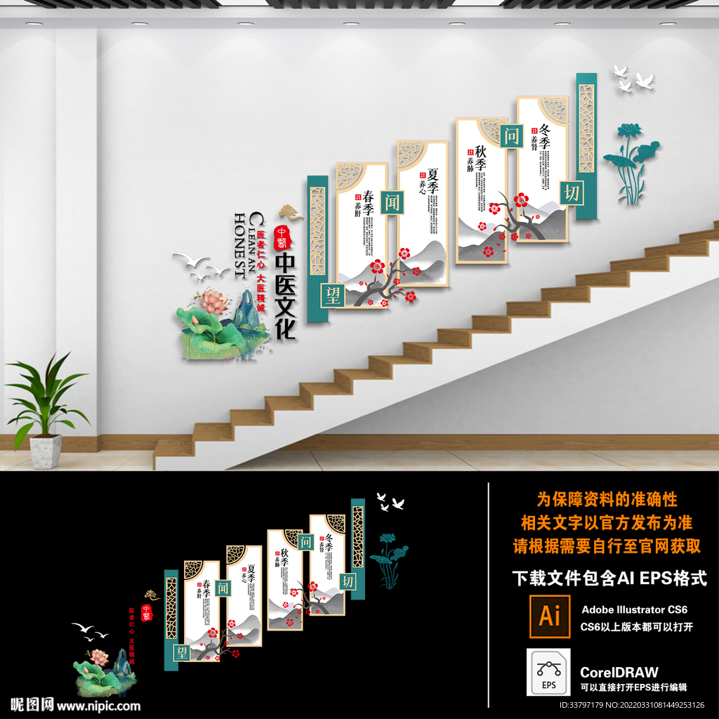 中医养生之道楼梯文化墙 