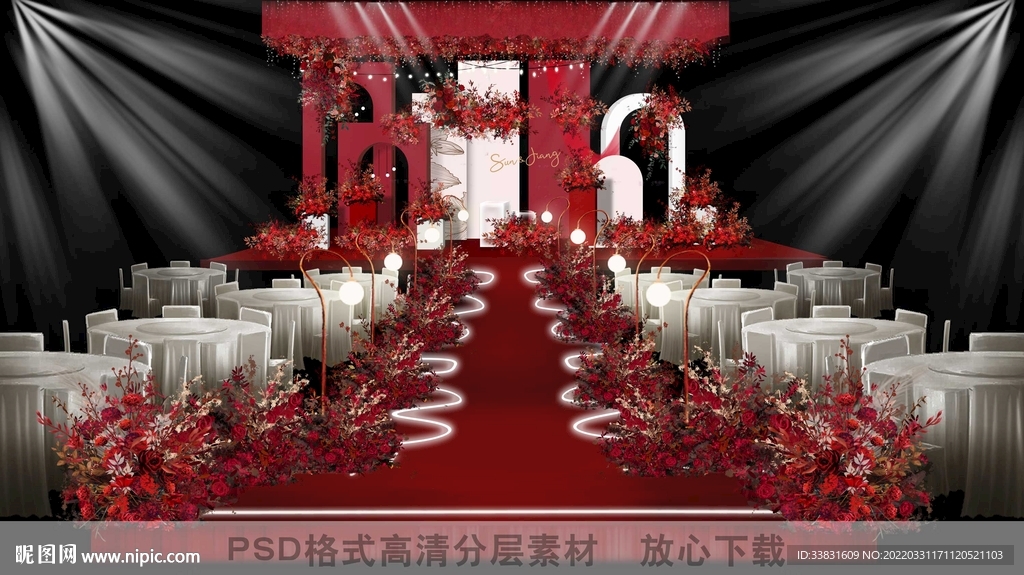 红白色系现代婚礼效果图