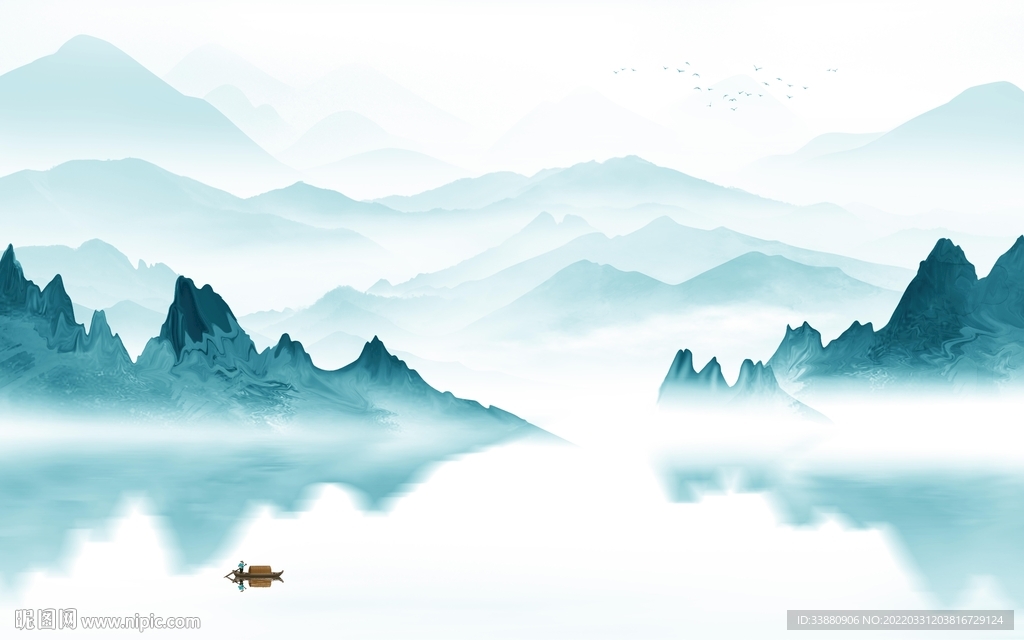 中式高档背景山水 tif分层