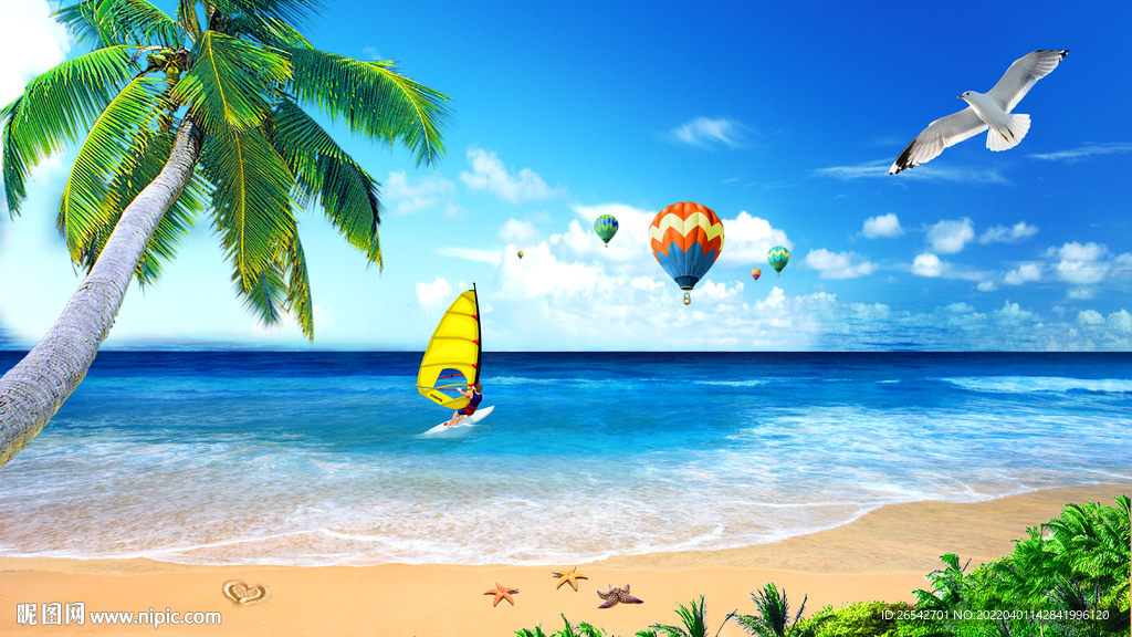 蓝天白云沙滩大海