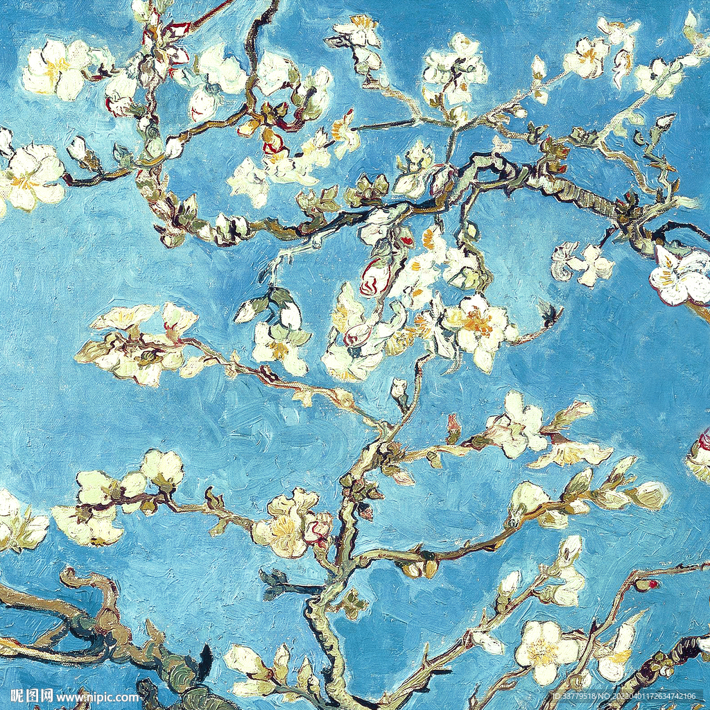颜色油墨画白色桃花艺术画