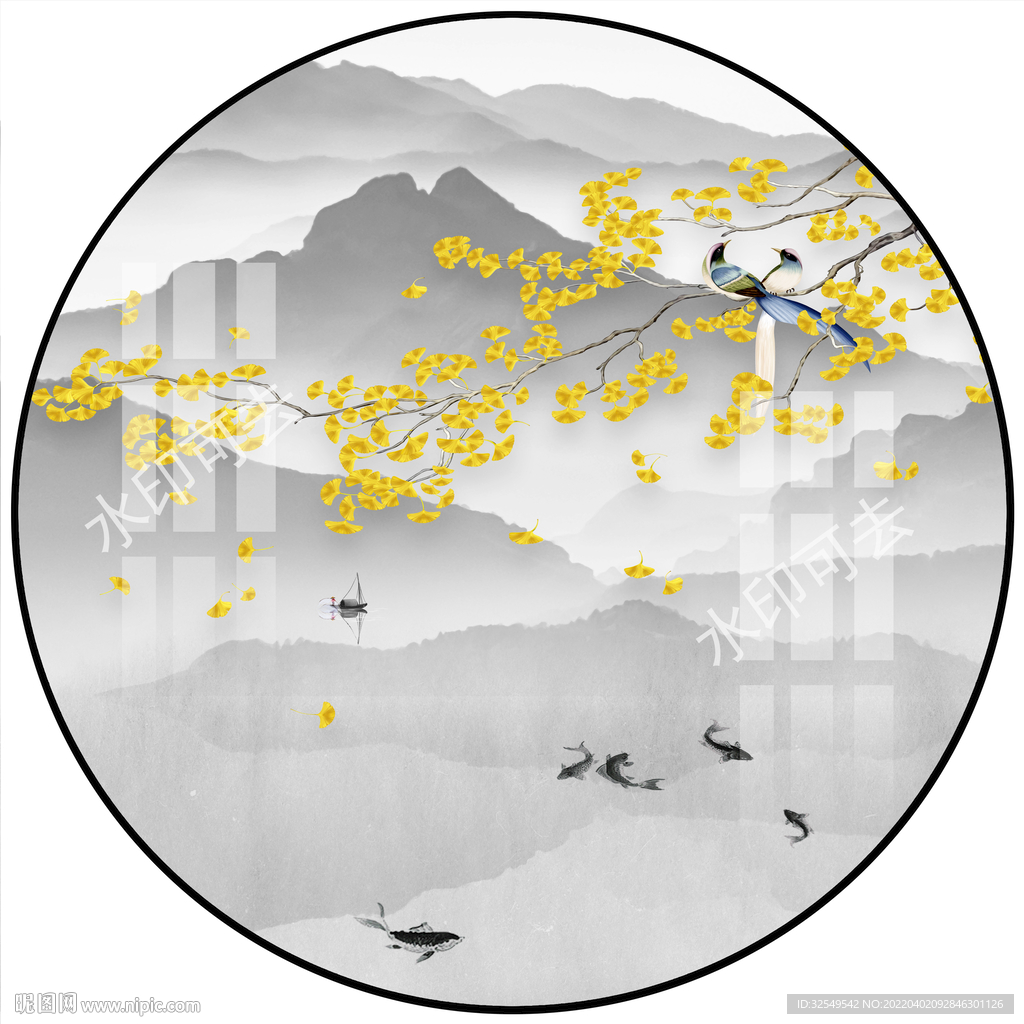 圆形山水画