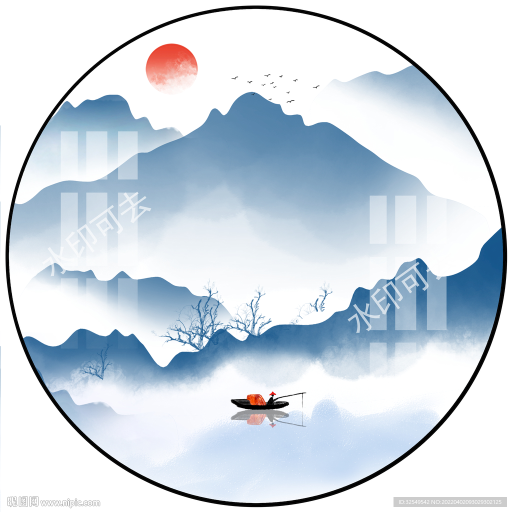 圆形山水画