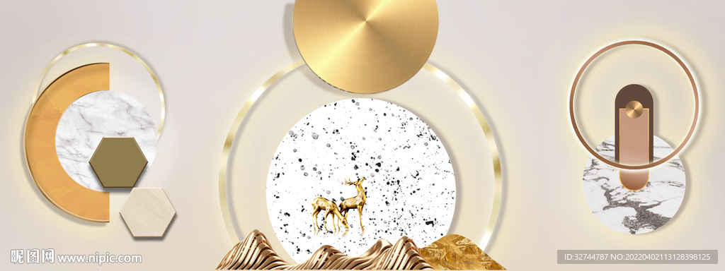 轻奢麋鹿几何立体装饰画