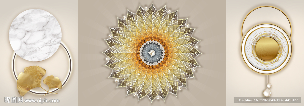 金色花纹三联画