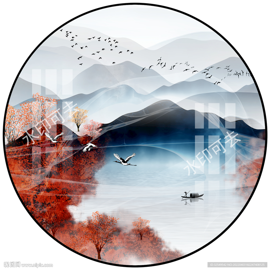 圆形山水画