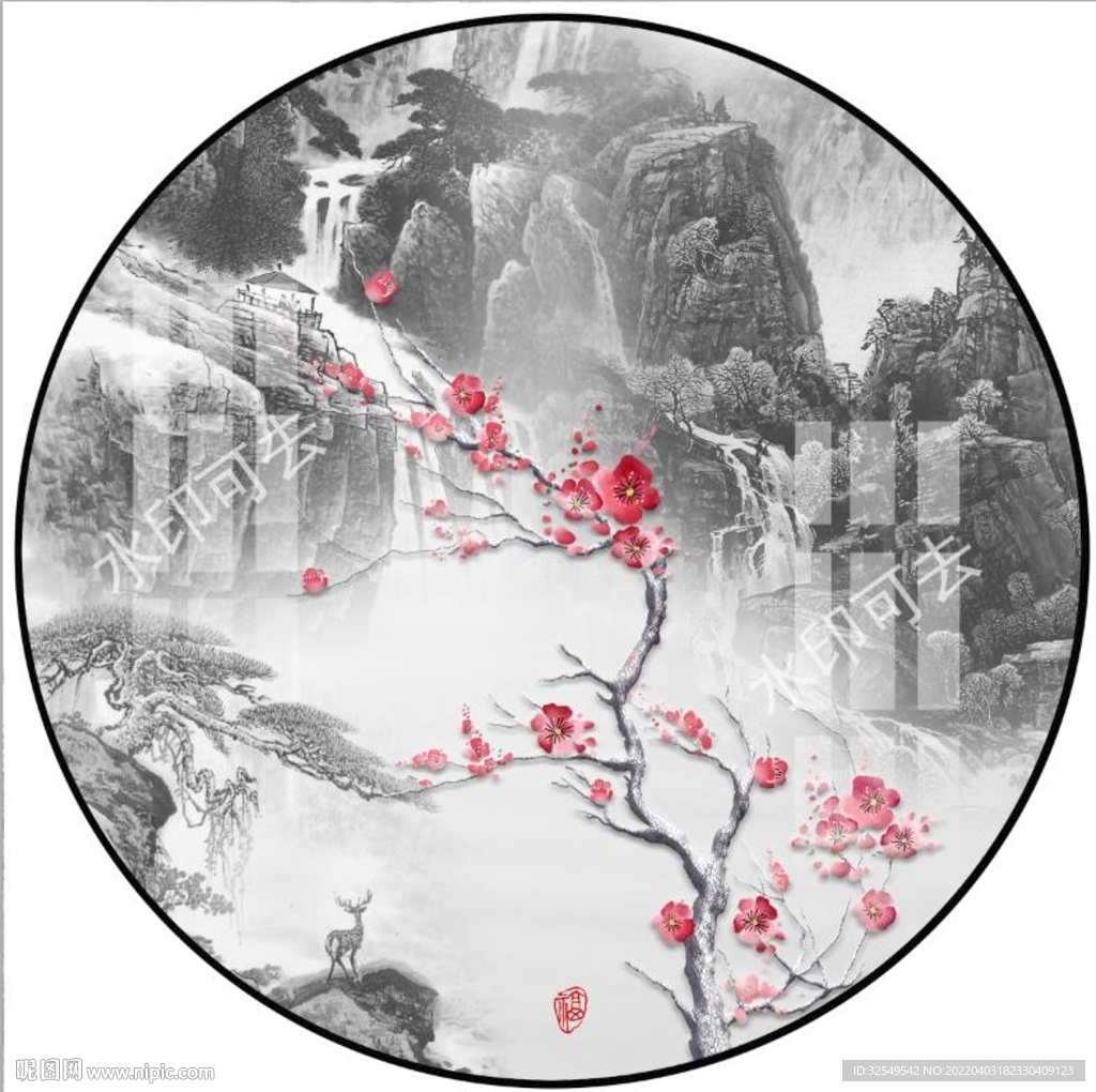 圆形山水画