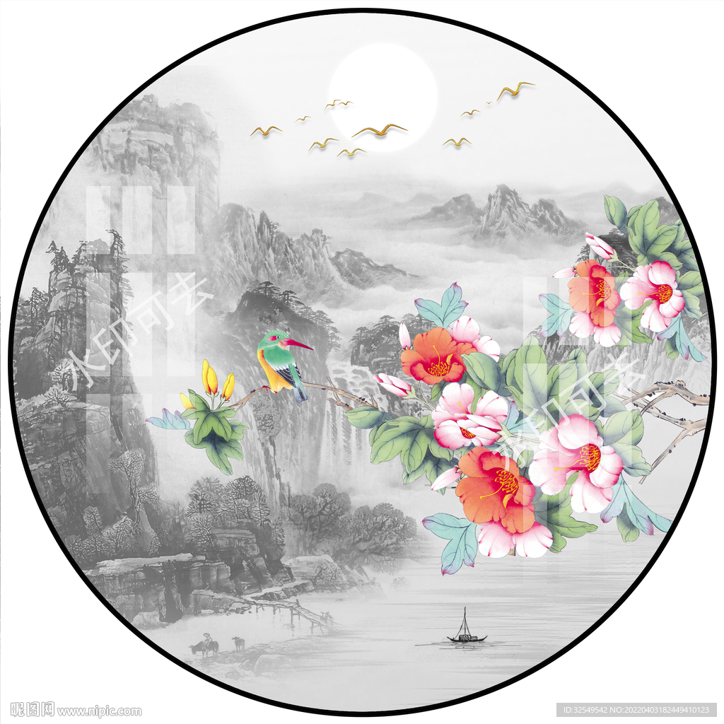 圆形山水画