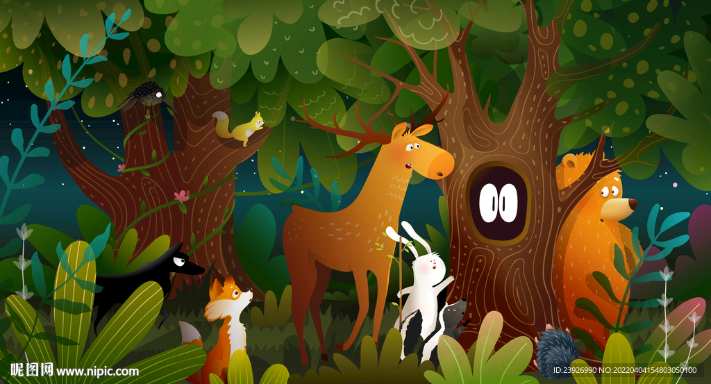手绘森林动物插画