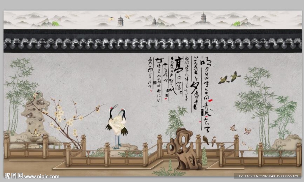 新中式古典背景墙