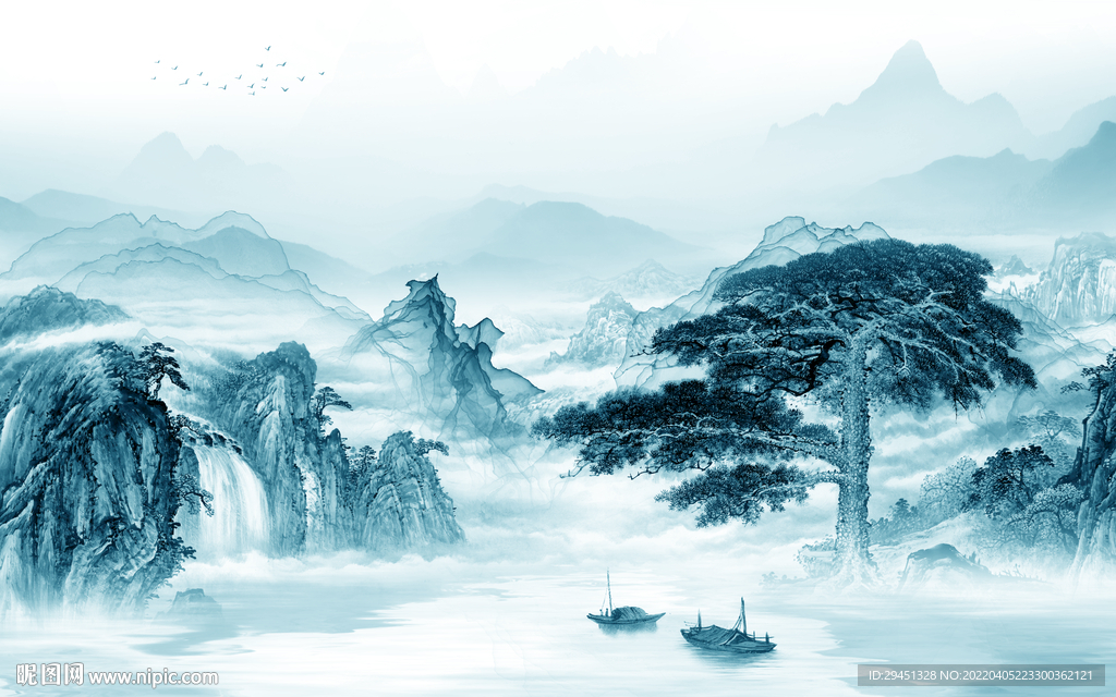 新中式客厅电视山水 tif分层