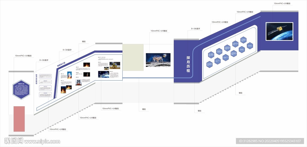 中国探月历程科技主题楼梯文化墙