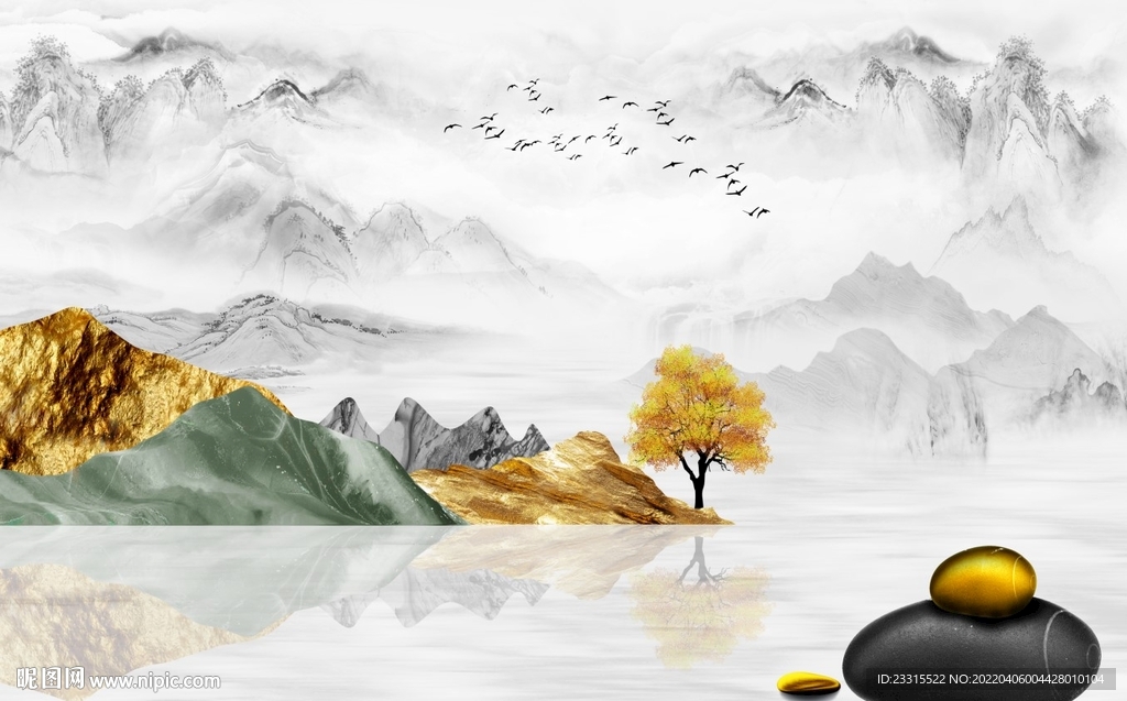 雅士白简约新中式电视背景墙