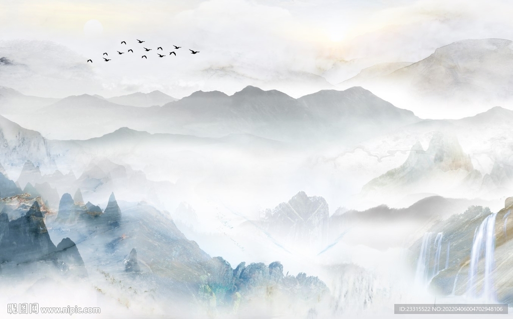 高山流水新中式电视背景墙