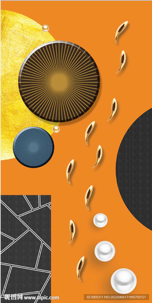 轻奢装饰画 金鱼 圆圈 珠子