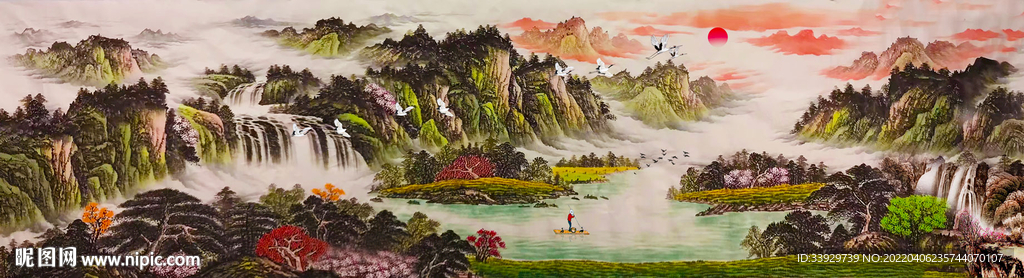 旭日东升山水画