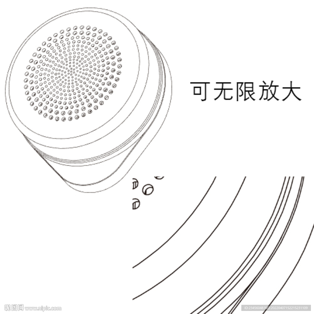 口罩滤盒立体线稿图