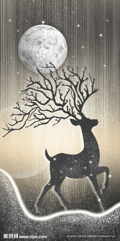 星空发财鹿装饰画