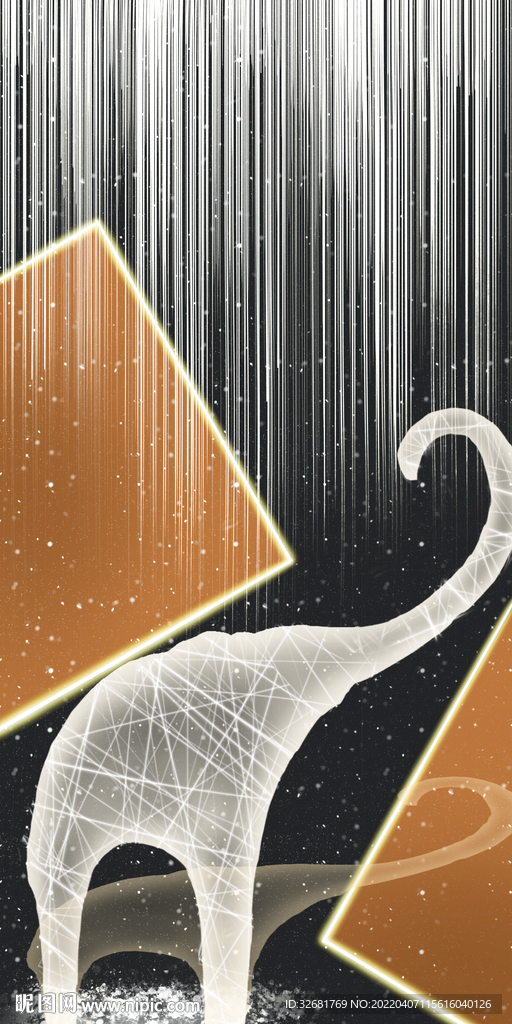 黑白线条大象装饰画