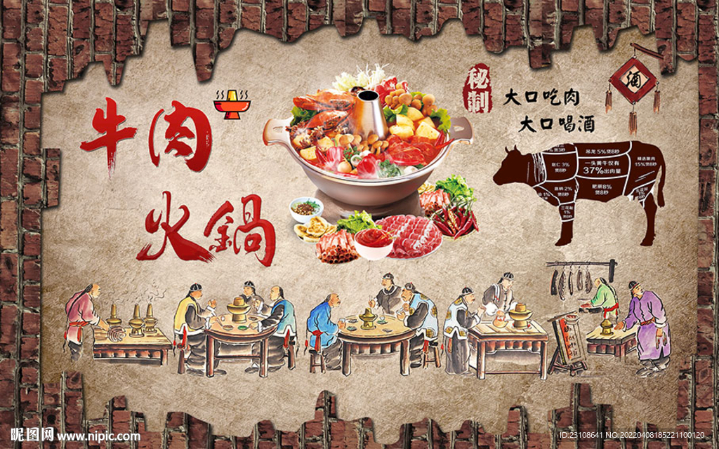 牛肉火锅背景墙