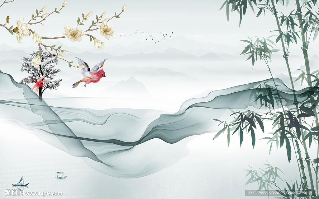 竹子 别墅现代山水 TIF分层