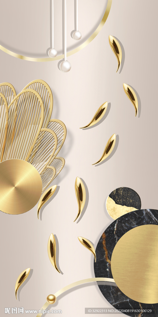 金色树叶九鱼图玄关