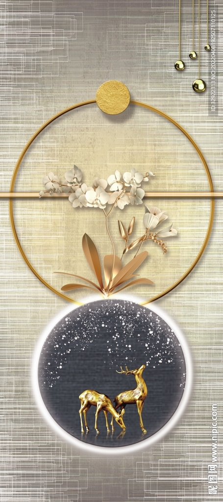 麋鹿植物星空装饰画