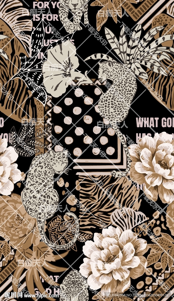 复古豹子花卉图案