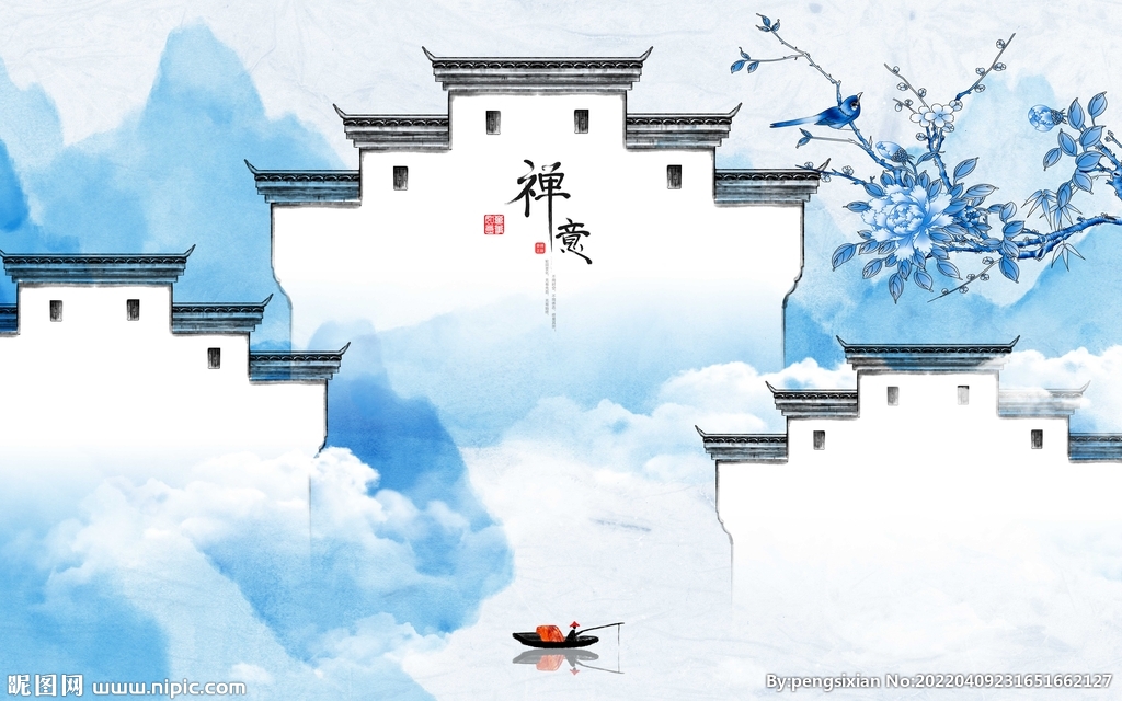  新中式徽派山水背景墙